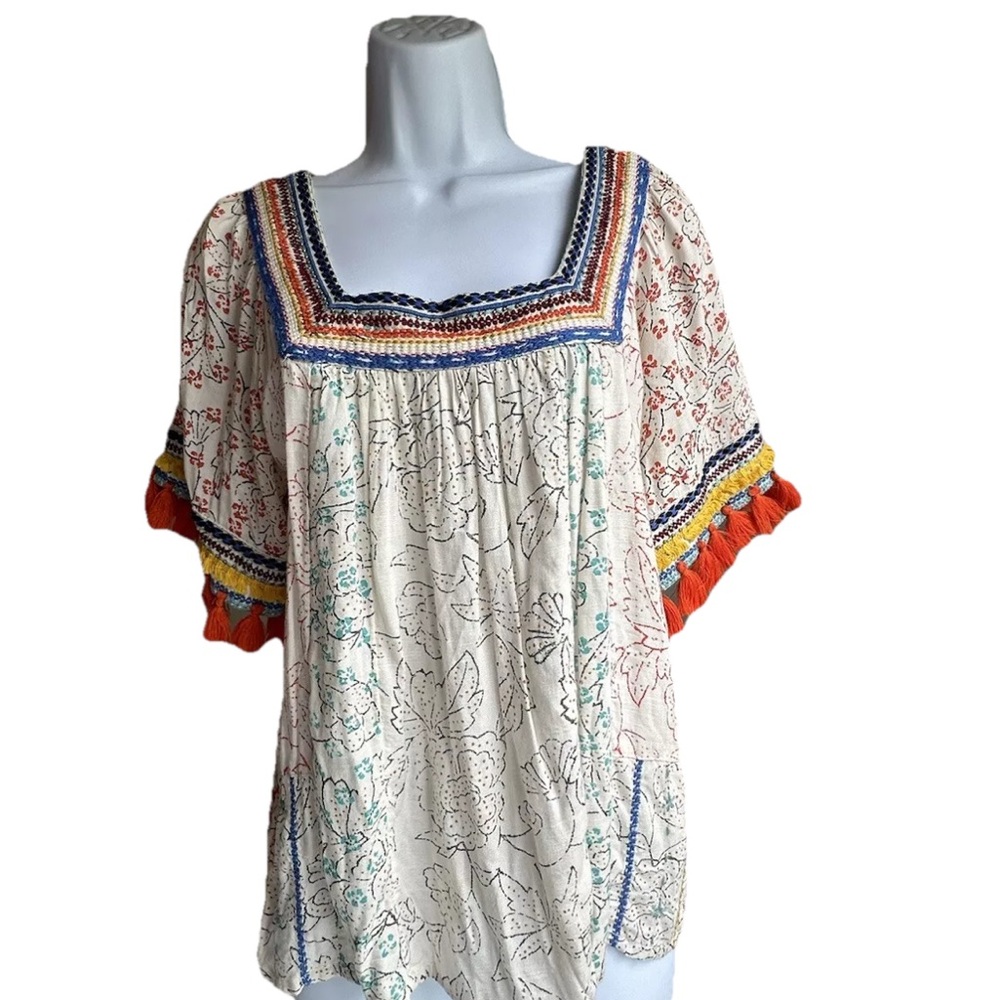 Anthropologie Blue Boxy Short Sleeve Blouse